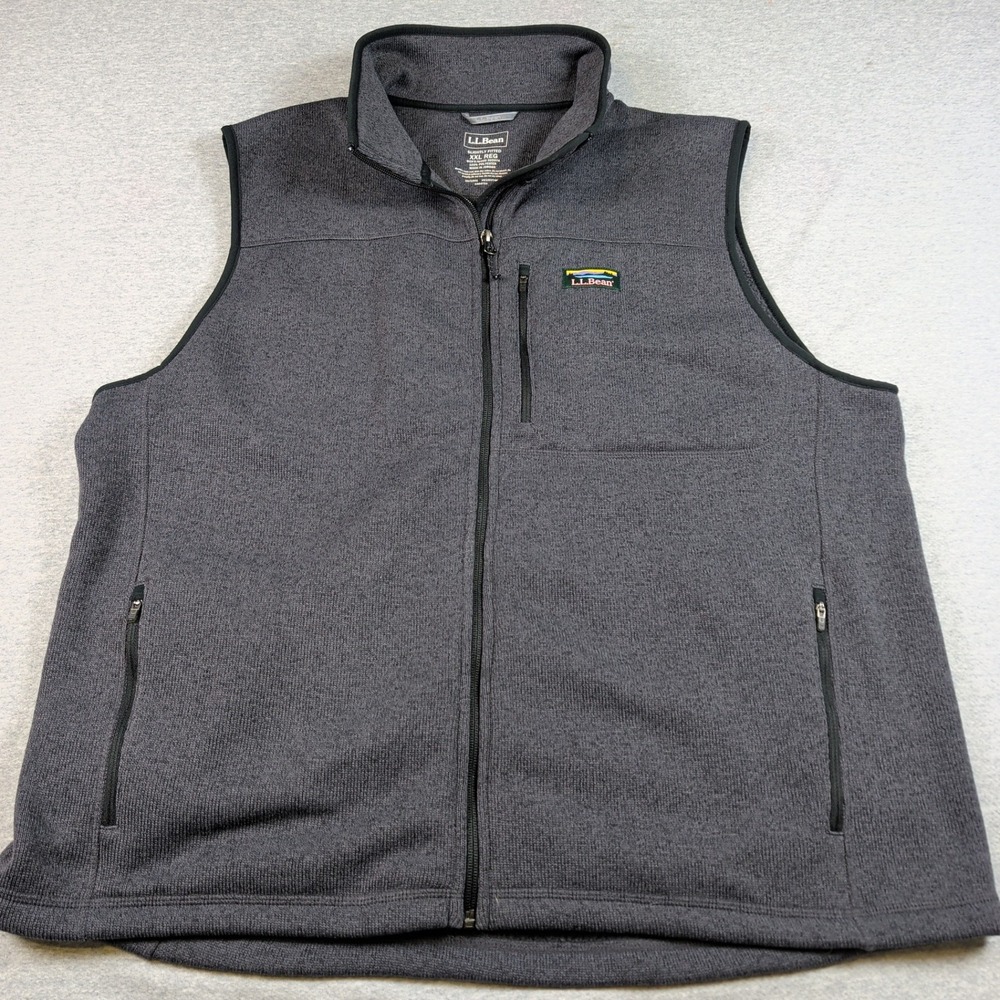 LL Bean Mens Sweater Fleece Vest Gray Full Zip XXL REG Slightly FItted 505974